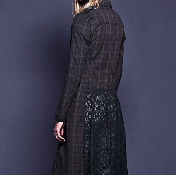 Free People Retro Plaid Lace Blazer Coat Jacket - Picture 8 of 11